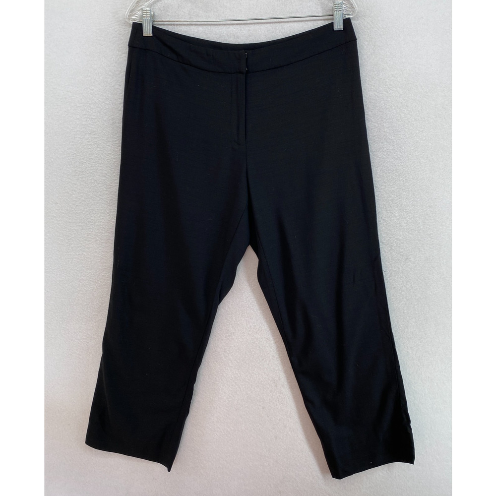 EILEEN FISHER Pants M Tropical Weight Wool Trouser Straight Ankle Black VTG
